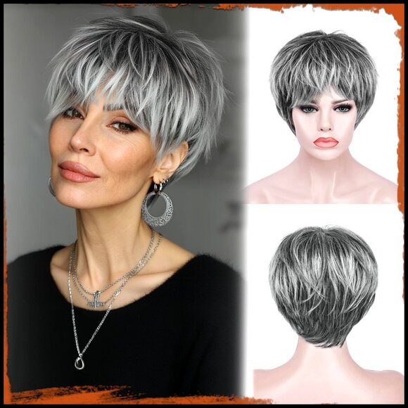 Short Pixie Cut Wig with Bangs Heat Resistant Synthetic Hair Glueless main image 4